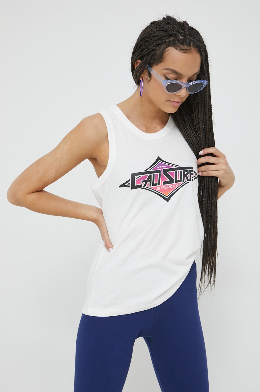 

Памучен топ Superdry в бяло, Бял
