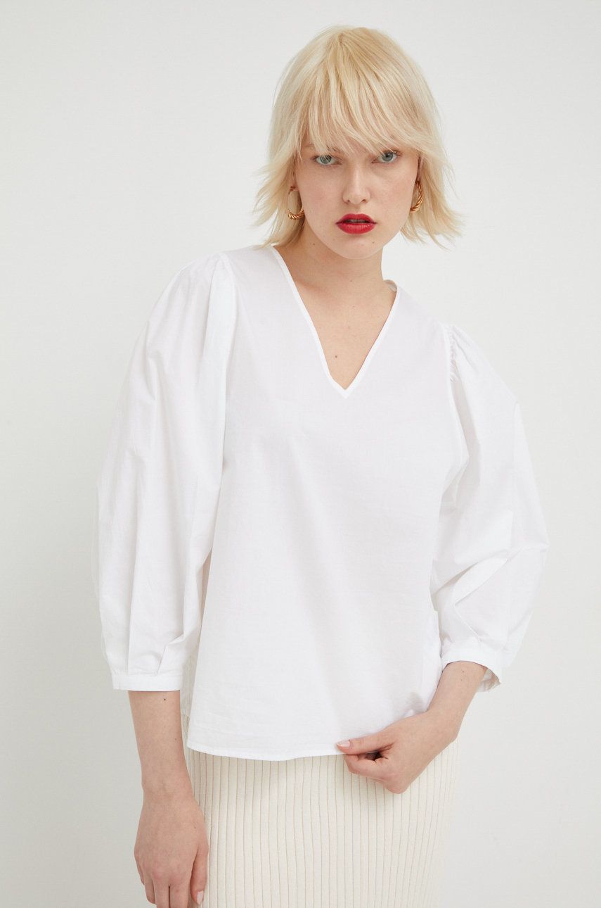 Marc O’Polo bluza din bumbac femei, culoarea alb, neted Alb imagine megaplaza.ro