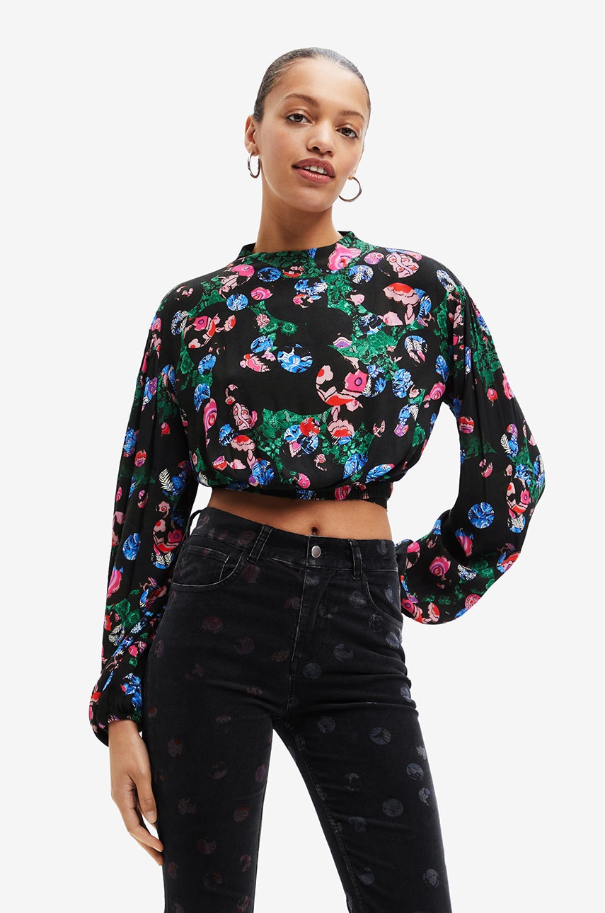 

Блуза Desigual в черно с десен, Черен