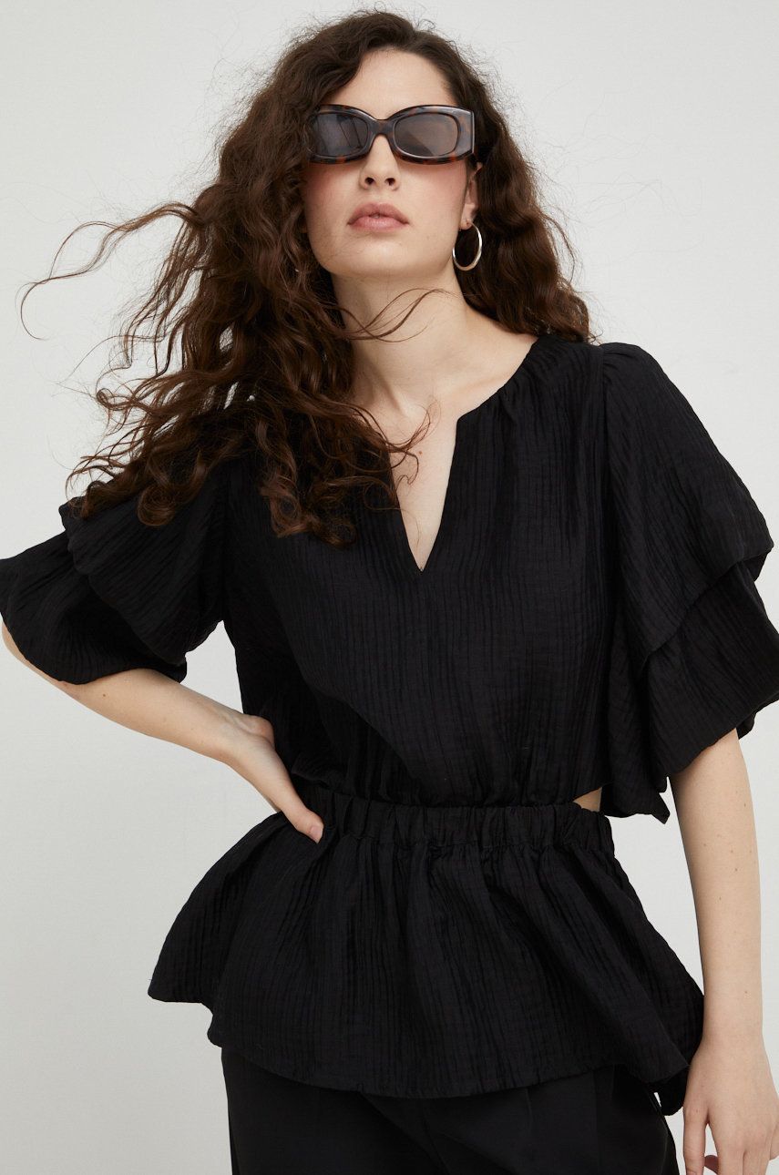 Bruuns Bazaar bluza femei, culoarea negru, neted answear.ro