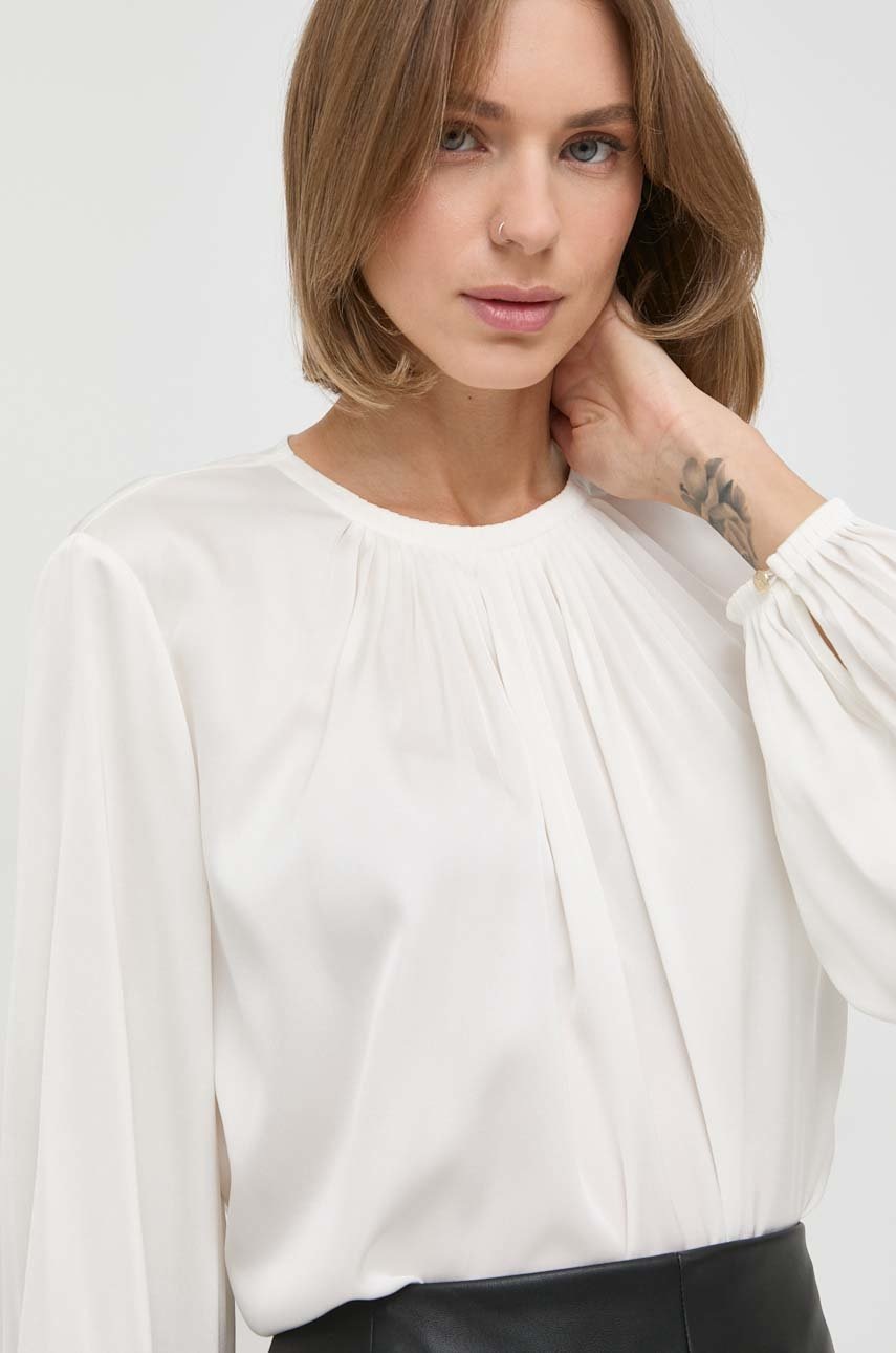 

Копринена блуза BOSS дамска в бяло с изчистен дизайн, Бял