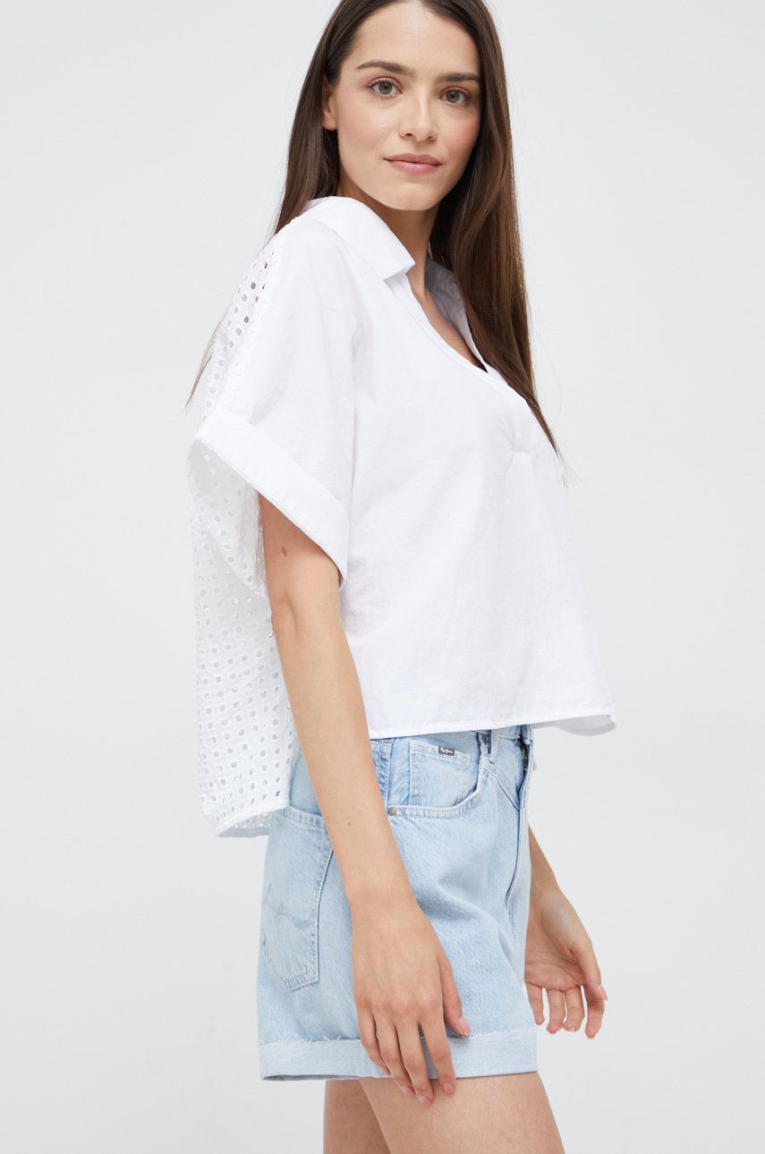 Sisley bluzka bawełniana damska kolor biały z aplikacją