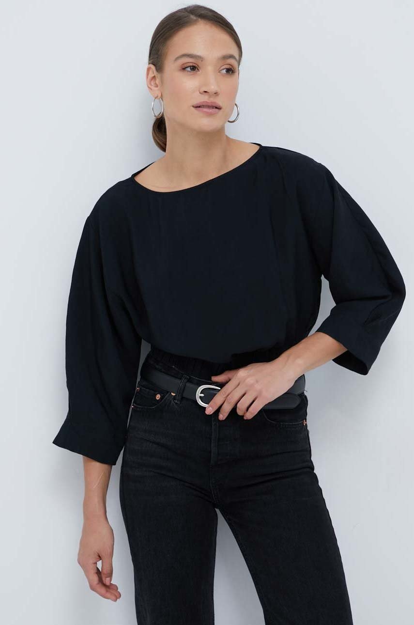 Sisley bluza femei, culoarea negru, neted