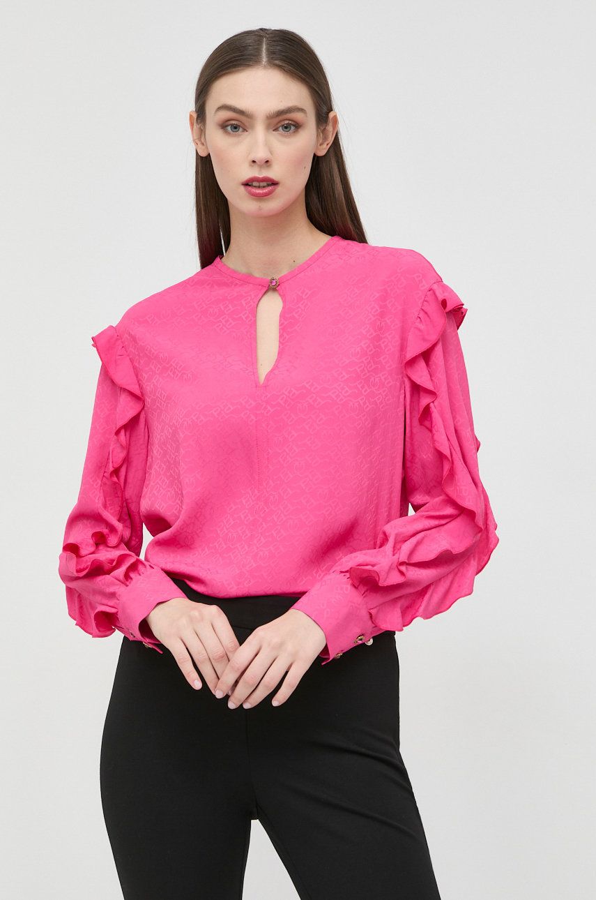 Pinko bluza z domieszką jedwabiu damska kolor różowy gładka