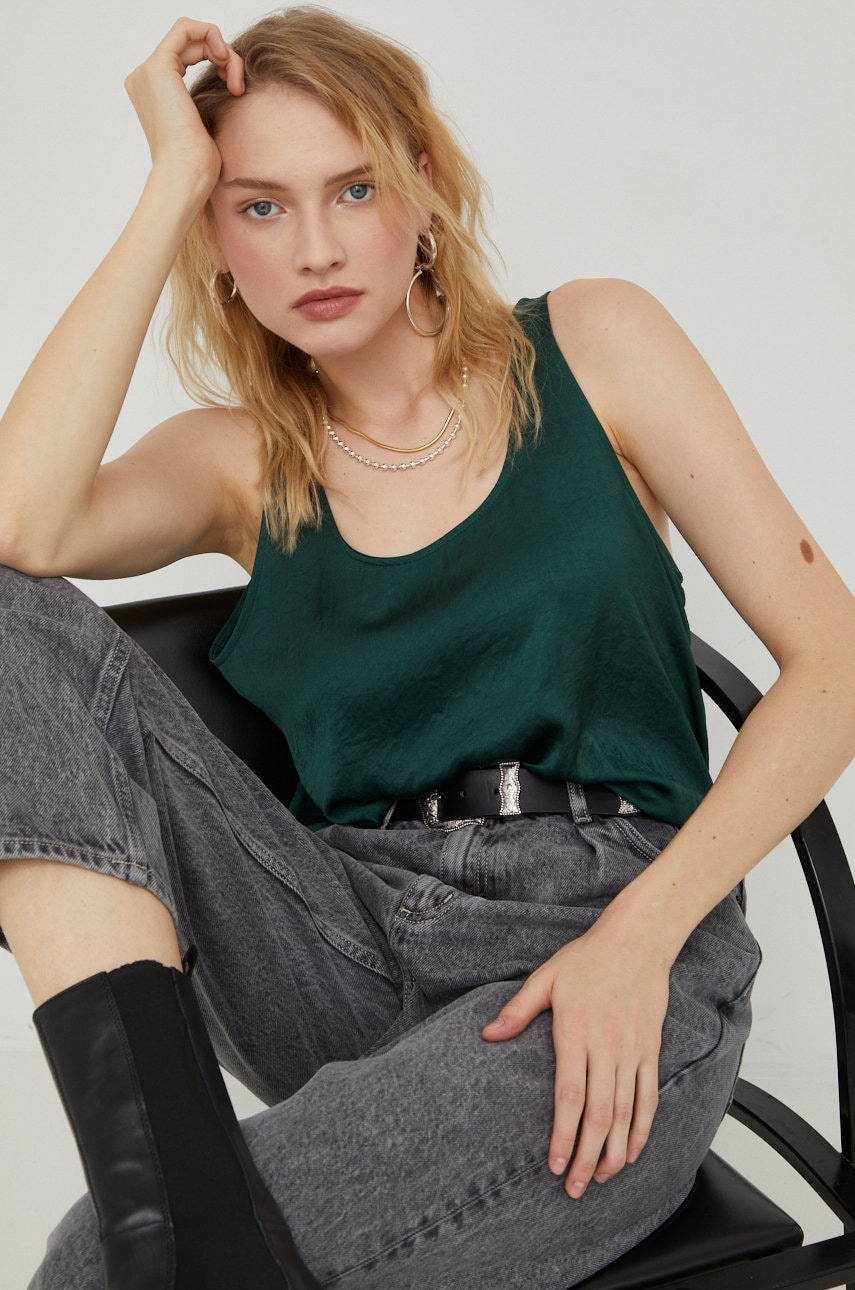 American Vintage bluza femei, culoarea verde, neted