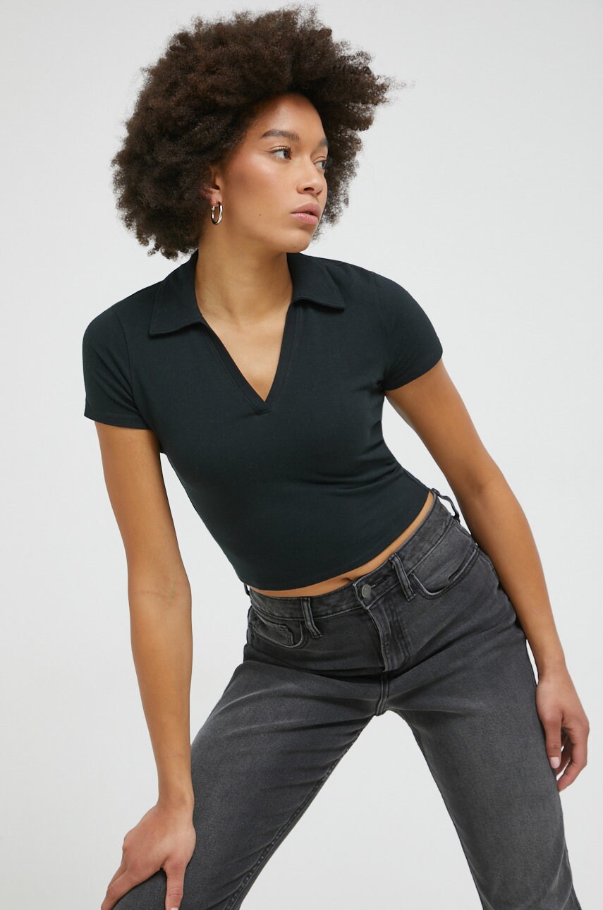 Hollister co. tricou polo femei, culoarea negru