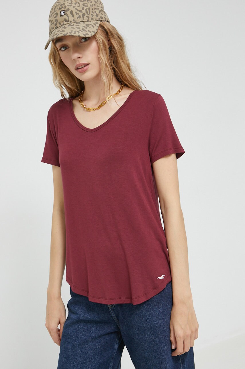 Hollister co. tricou femei, culoarea bordo