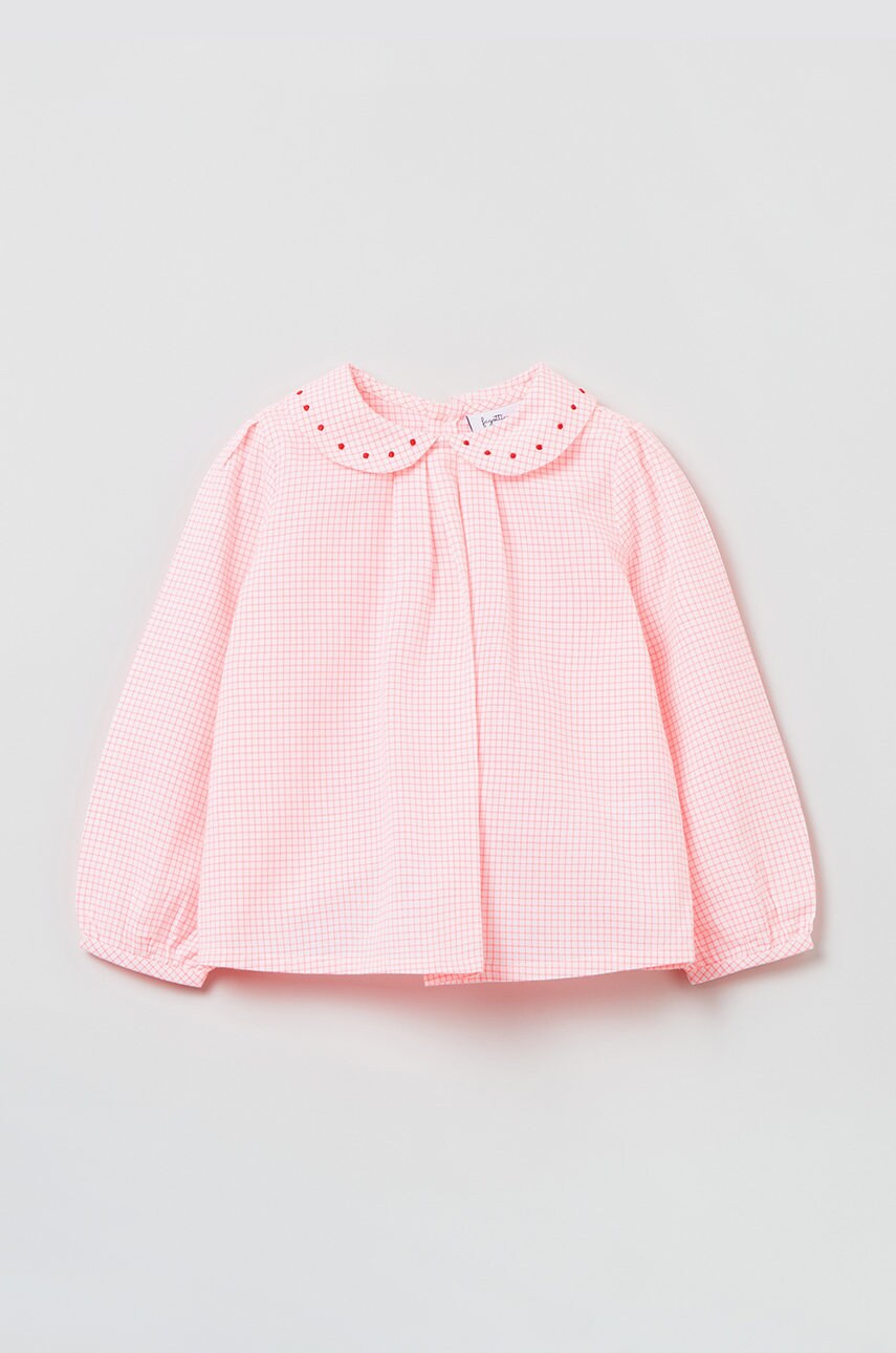 OVS bluza de bumbac pentru copii culoarea roz, neted