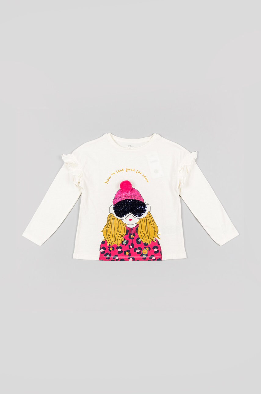 Zippy bluza de bumbac pentru copii culoarea alb, cu imprimeu