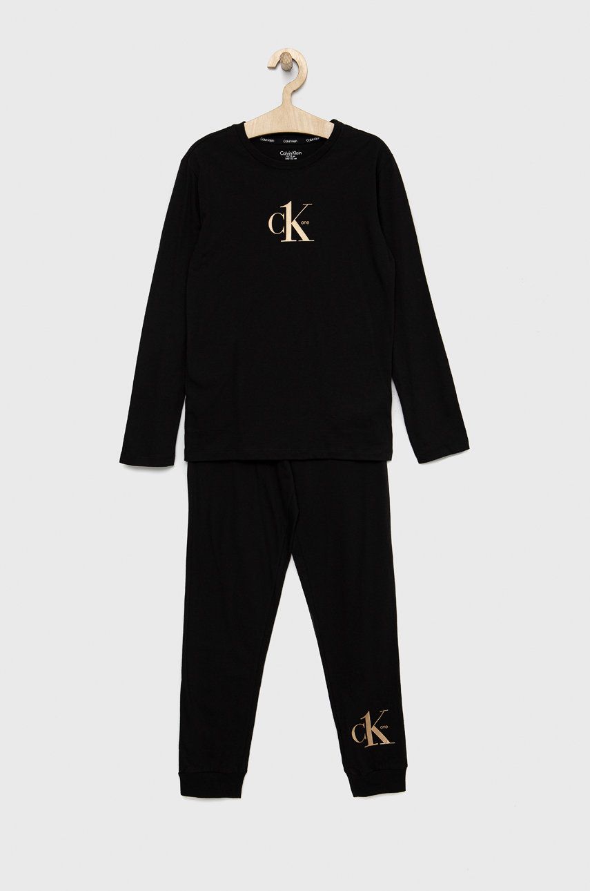 Detské bavlnené pyžamo Calvin Klein Underwear čierna farba, s potlačou