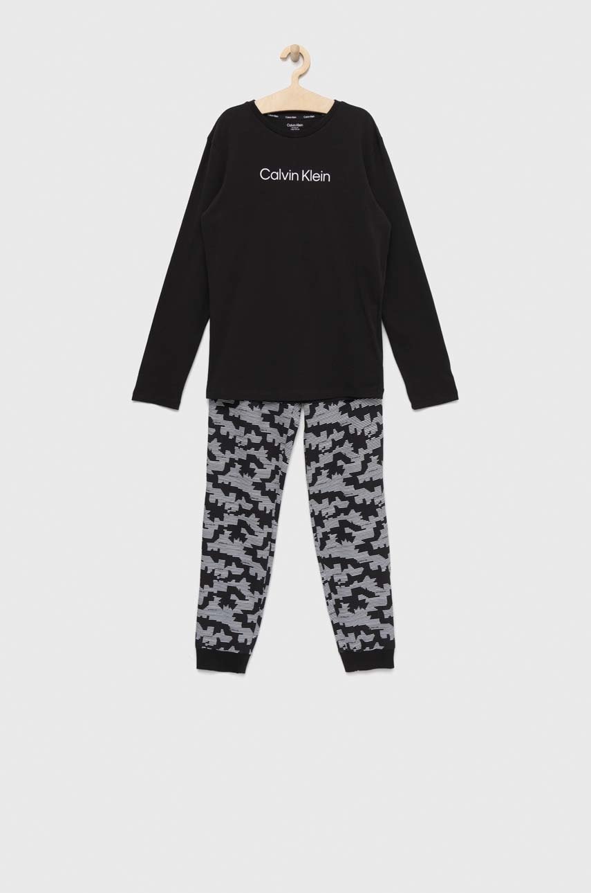 

Детска пижама Calvin Klein Underwear в черно с десен, Черен