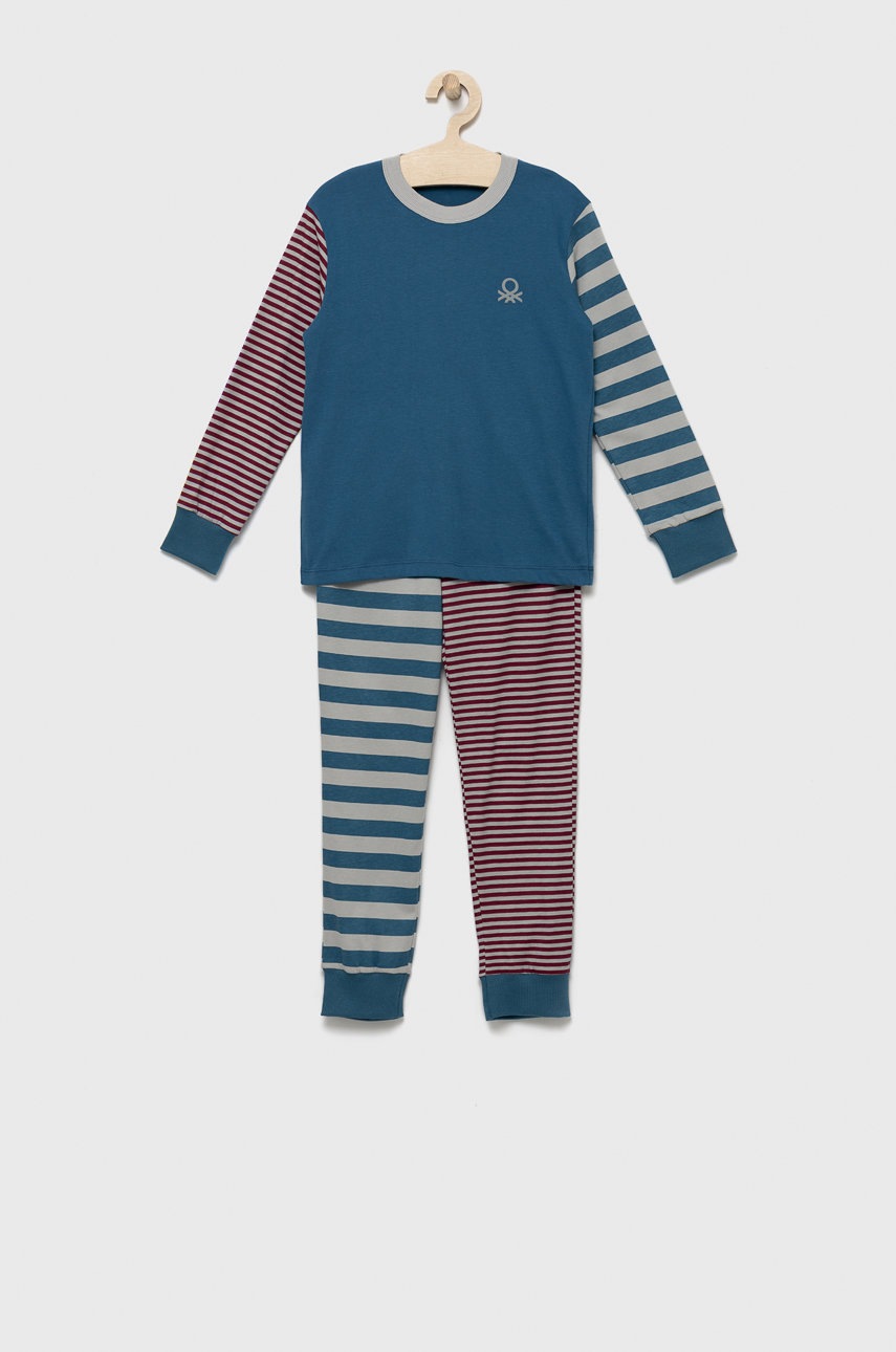 

Детска памучна пижама United Colors of Benetton с десен, Син