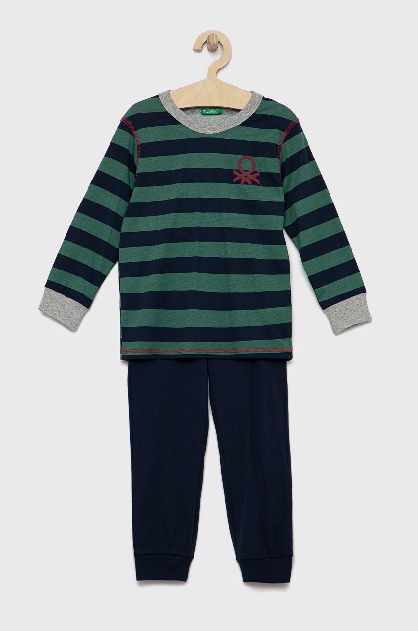 United Colors of Benetton pijamale de bumbac pentru copii culoarea albastru marin, modelator