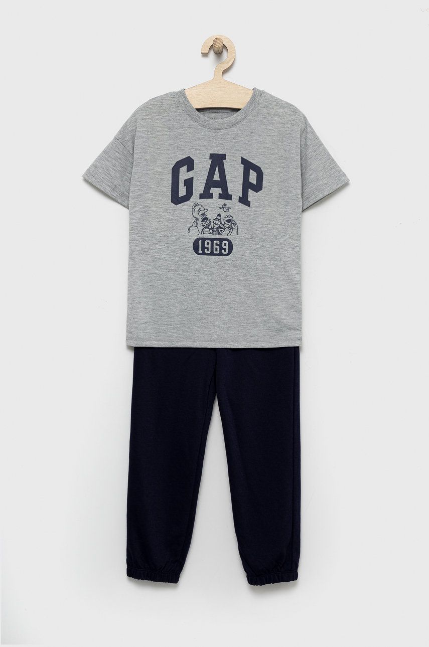 GAP pijama copii culoarea gri, cu imprimeu