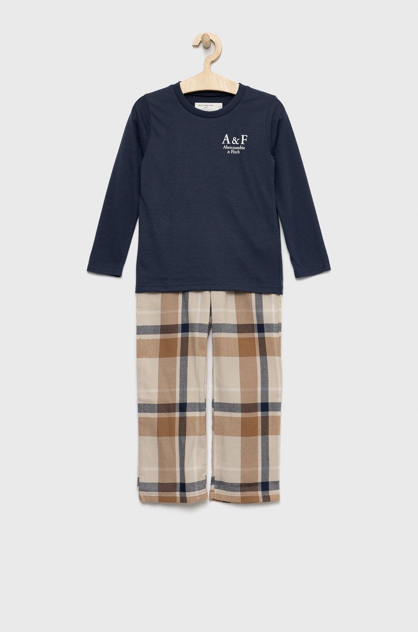 Abercrombie & Fitch pijama copii culoarea albastru marin, neted