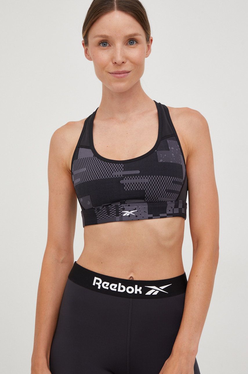 Sportovní podprsenka Reebok Lux šedá barva - šedá -  Materiál č. 1: 44% Polyester