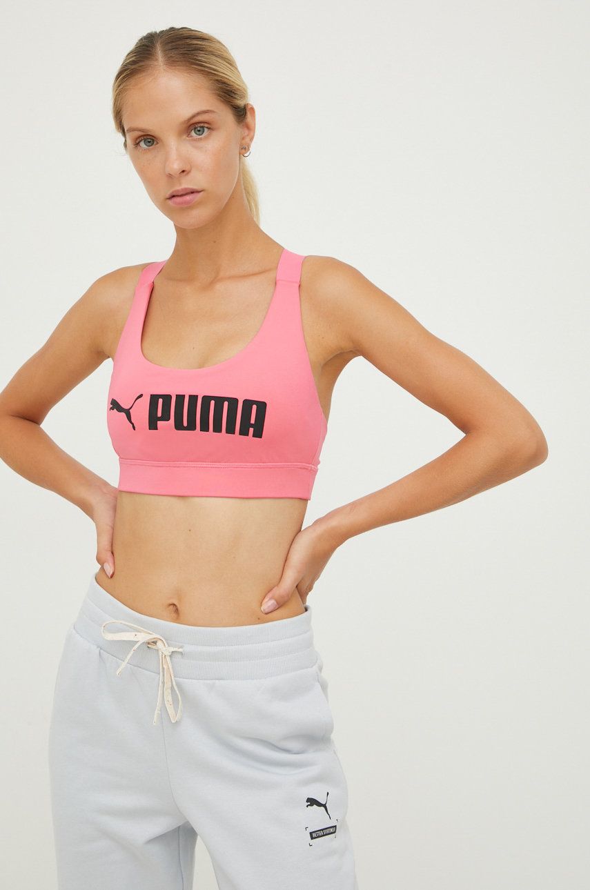 Sportovní podprsenka Puma Fit růžová barva - růžová - Hlavní materiál: 89 % Polyester