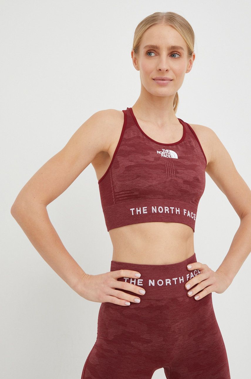 The North Face sutien sport culoarea bordo, modelator