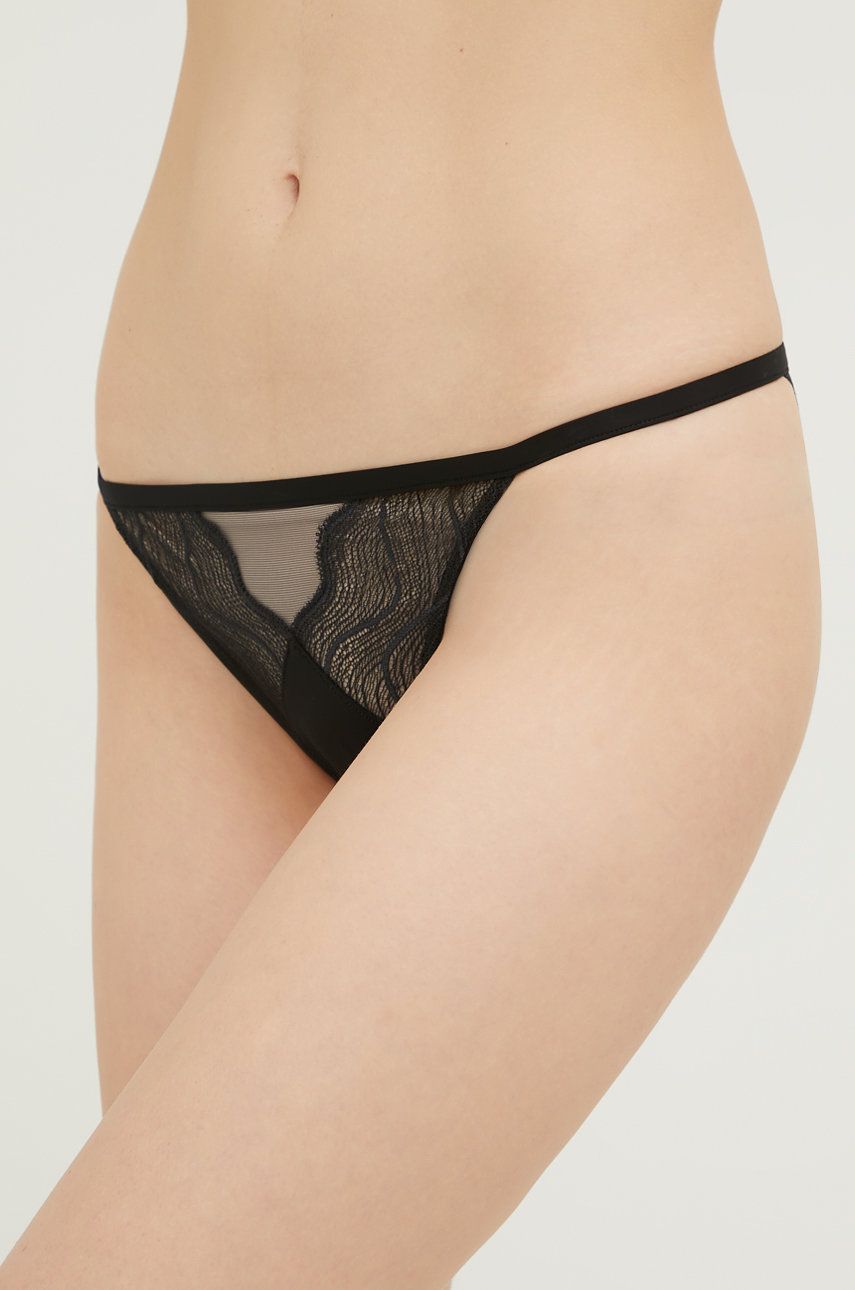 Kalhotky brazilky Calvin Klein Underwear černá barva, průhledné - černá -  Materiál č. 1: 74% N