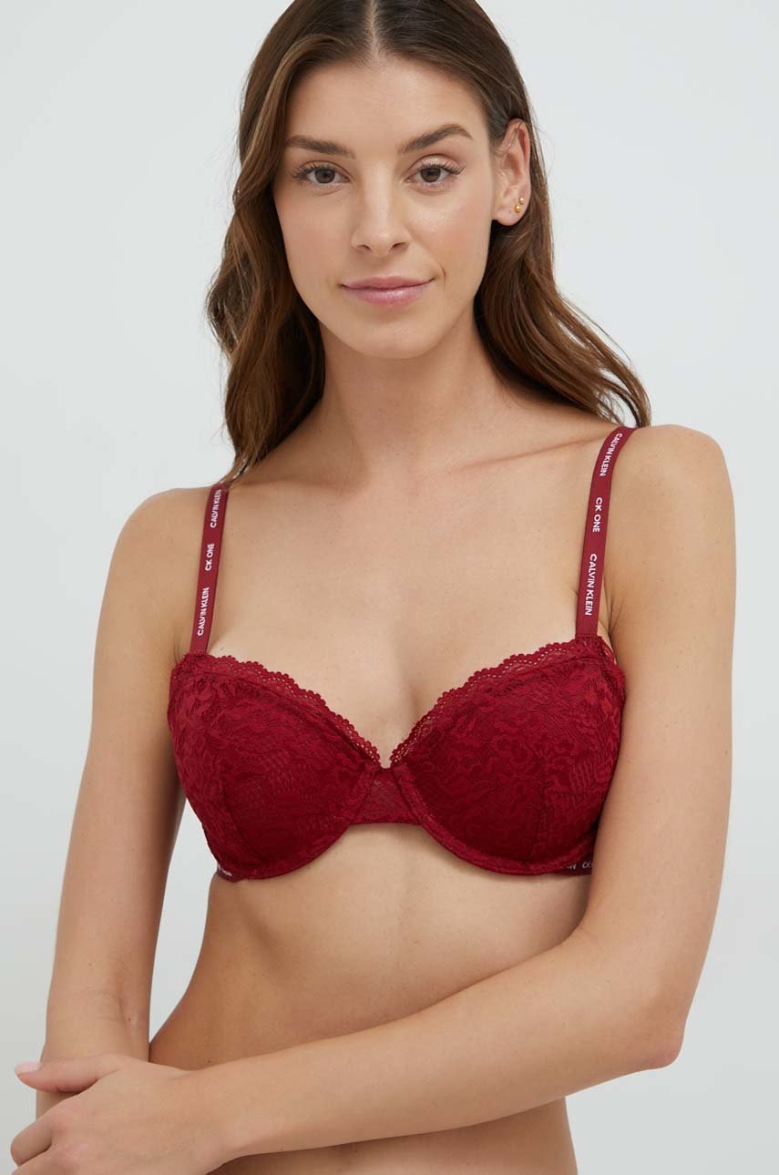 

Сутиен Calvin Klein Underwear в бордо от дантела с десен