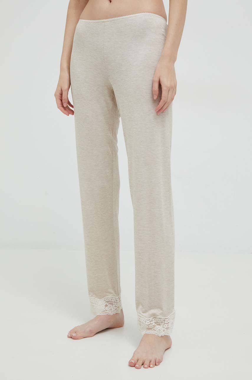 United Colors of Benetton pantaloni de pijama femei, culoarea bej