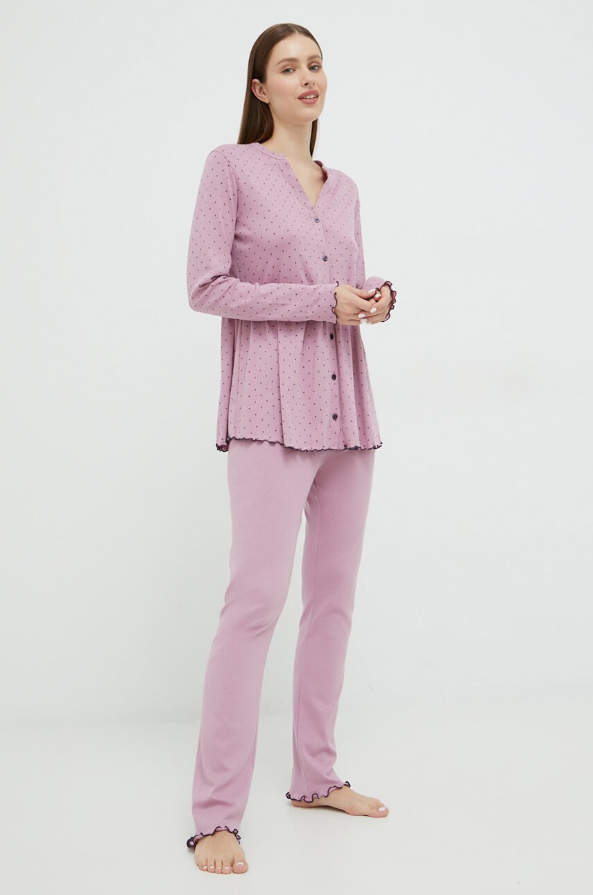 United colors of benetton pijamale de bumbac culoarea roz, bumbac