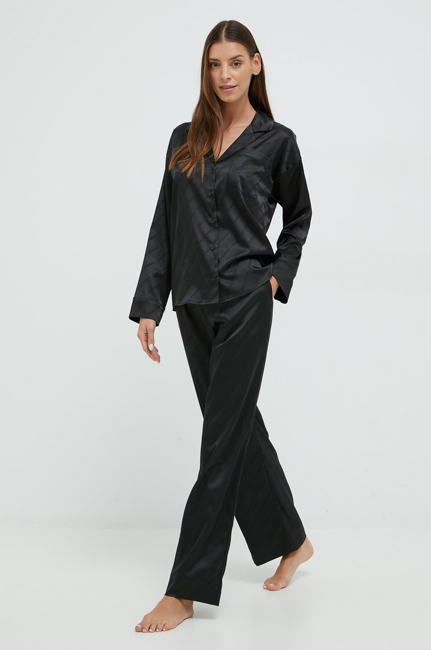 Juicy couture camasa de pijama paquita femei, culoarea negru, satin