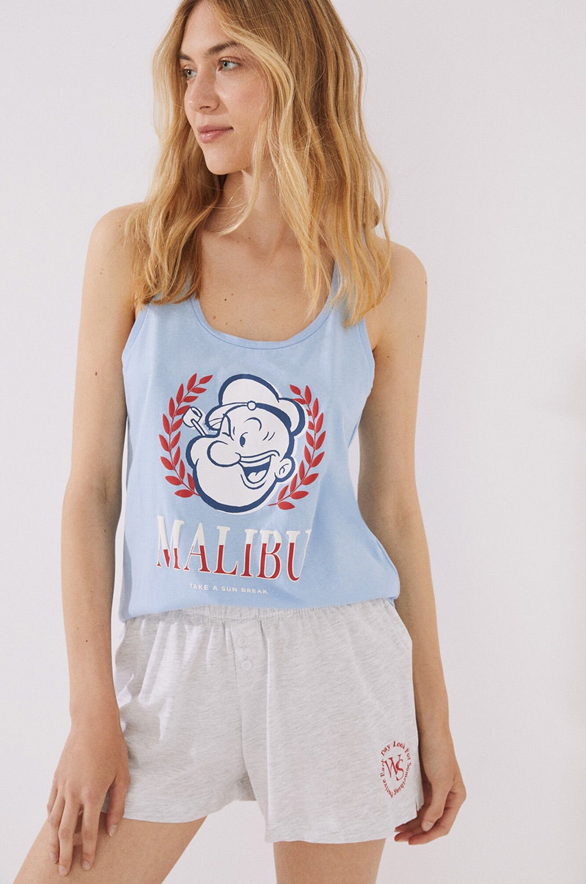Women'secret pijama mickey femei, culoarea gri, bumbac