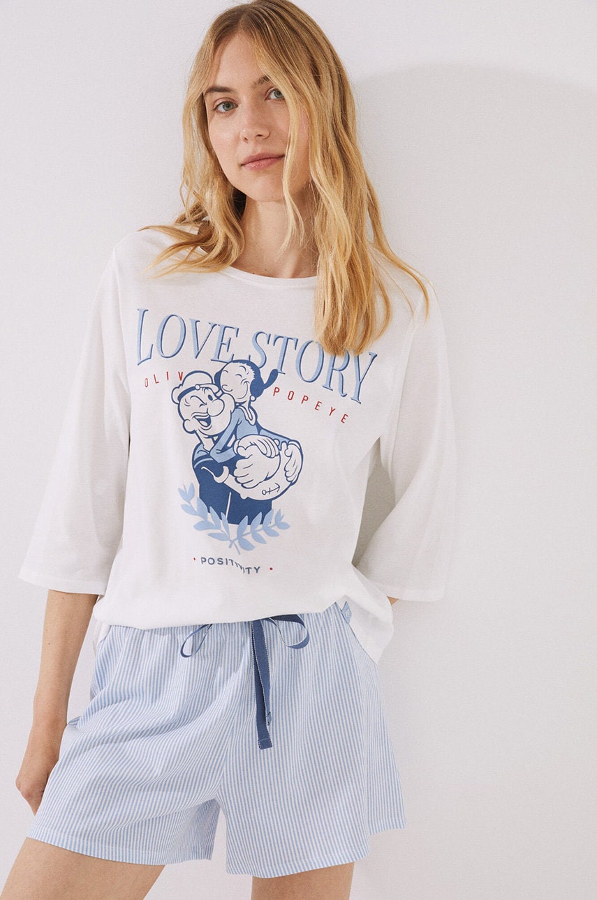 Women'secret pijama mickey femei, culoarea alb, bumbac
