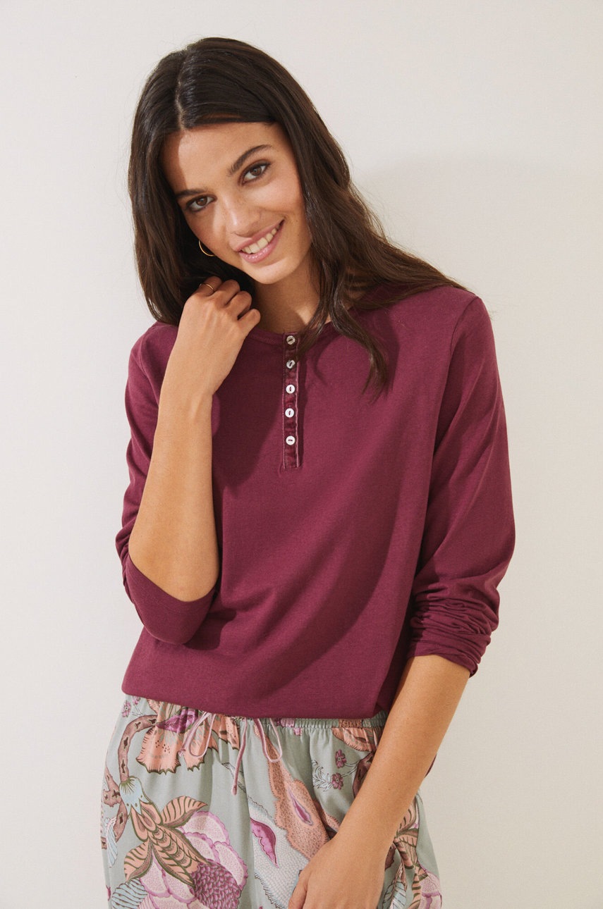 

Пижамный лонгслив women'secret Mix & Match цвет бордовый хлопковая