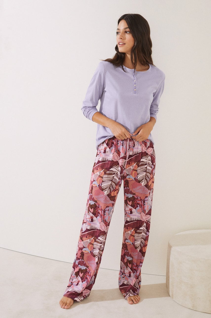 Women'secret longsleeve de pijama mix & match culoarea violet, bumbac