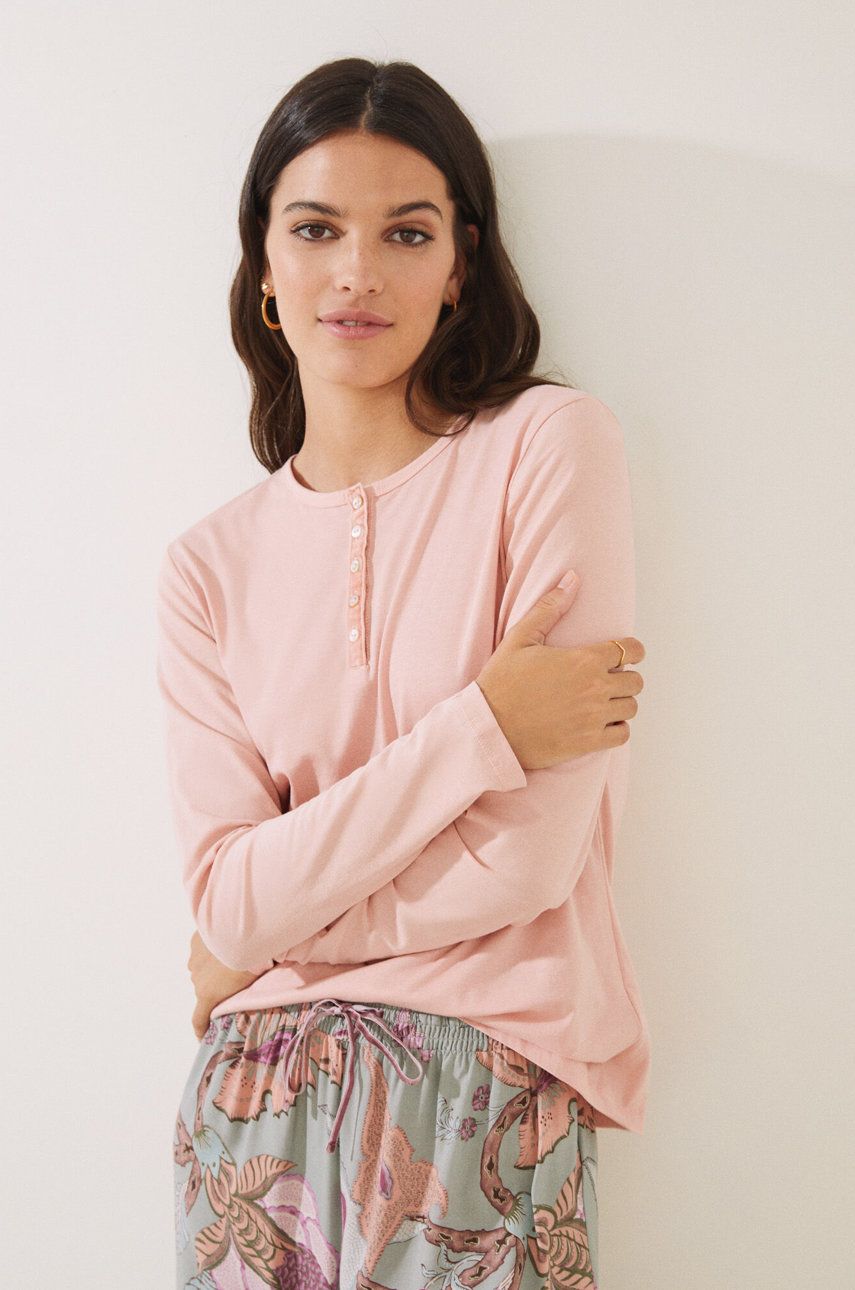 Women'secret longsleeve piżamowy bawełniany Mix & Match kolor różowy bawełniana