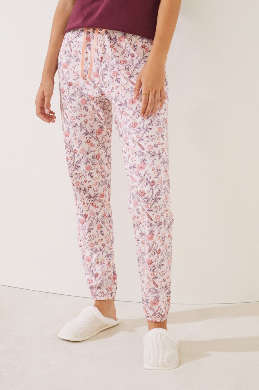 Women'secret pantaloni de pijama mix & match femei, culoarea roz, bumbac