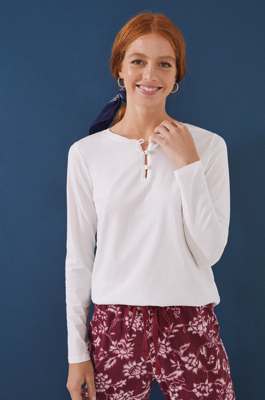 

Піжамний бавовняний лонгслів women'secret Mix & Match колір білий з бавовни