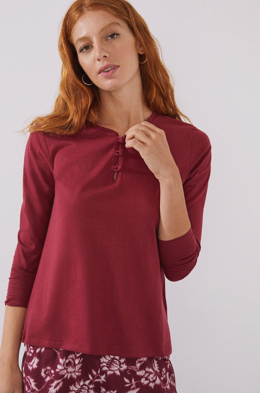 

Піжамний бавовняний лонгслів women'secret Mix & Match колір бордовий з бавовни