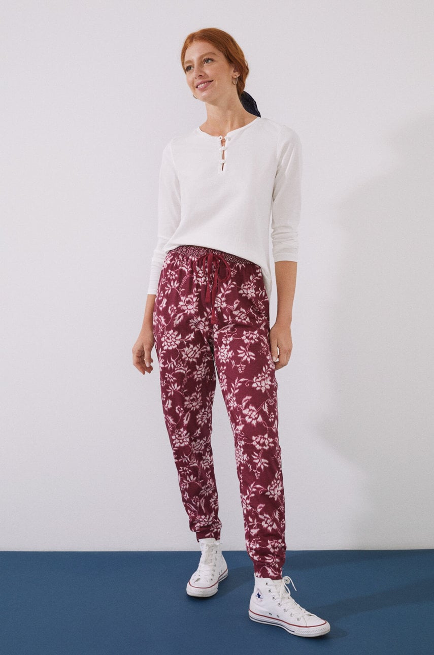Women'secret pantaloni pijama bumbac mix & match culoarea bordo, bumbac