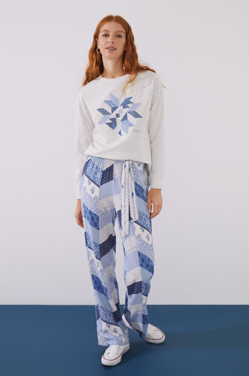 Women'secret camasa cu maneca lunga din bumbac mix & match culoarea gri, bumbac