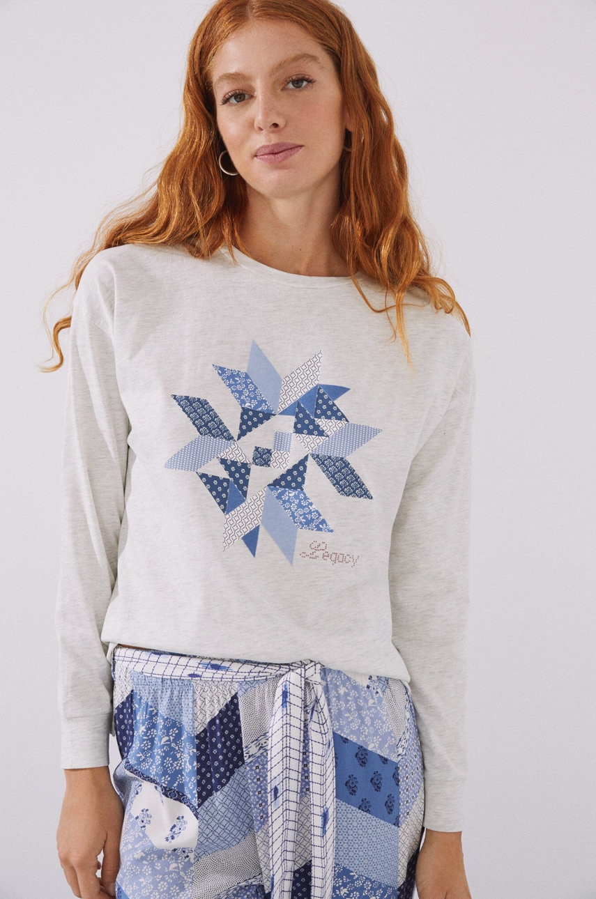 Піжамний бавовняний лонгслів women'secret Mix & Match колір сірий з бавовни