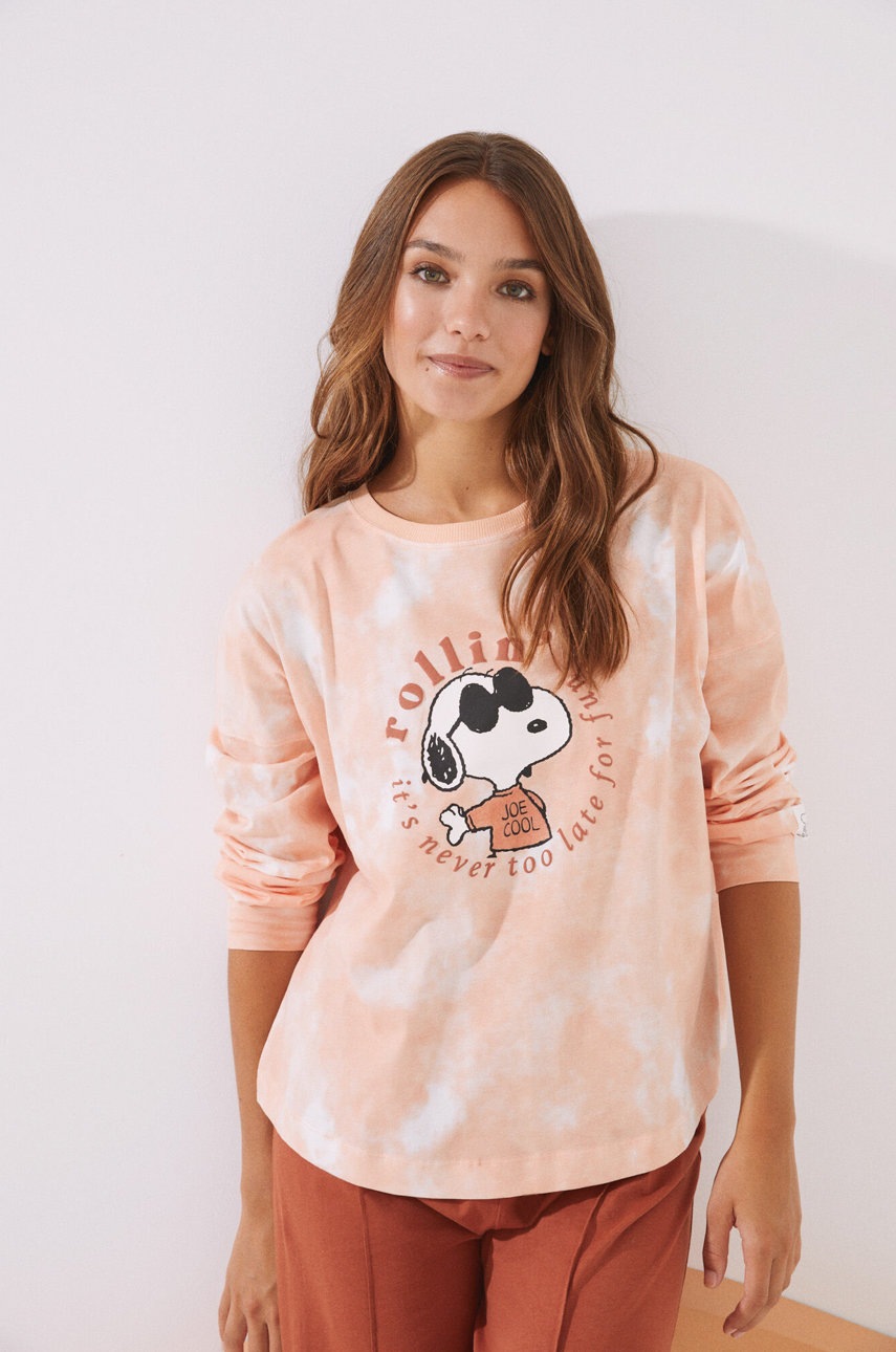 

Памучно горнище на пижама с дълги ръкави women'secret Snoopy в оранжево от памук, Оранжев
