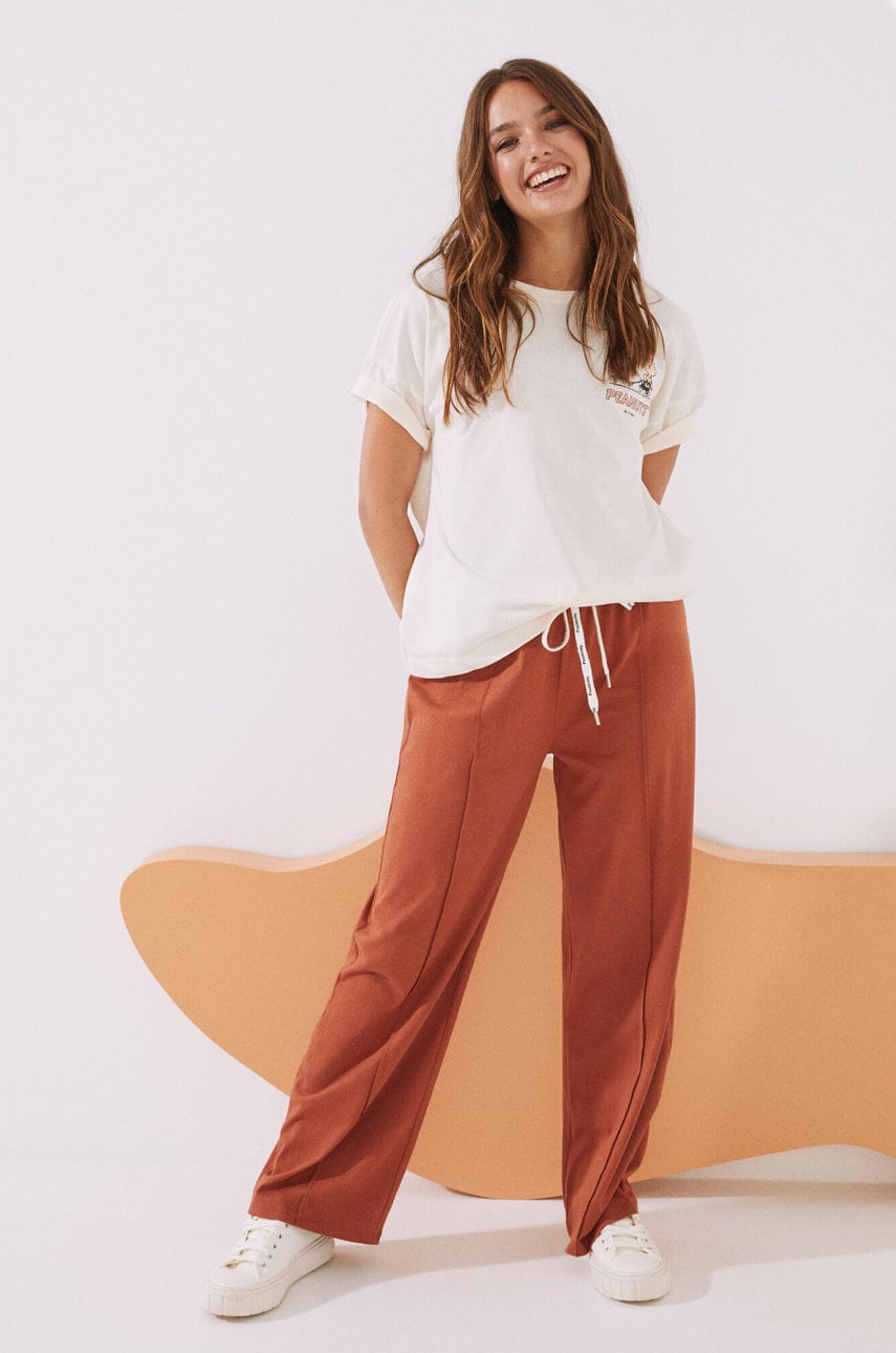 Women'secret pantaloni pijama bumbac snoopy culoarea bordo, bumbac
