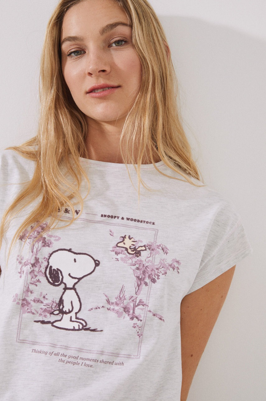 

Бавовняна піжама women'secret Snoopy колір сірий з бавовни
