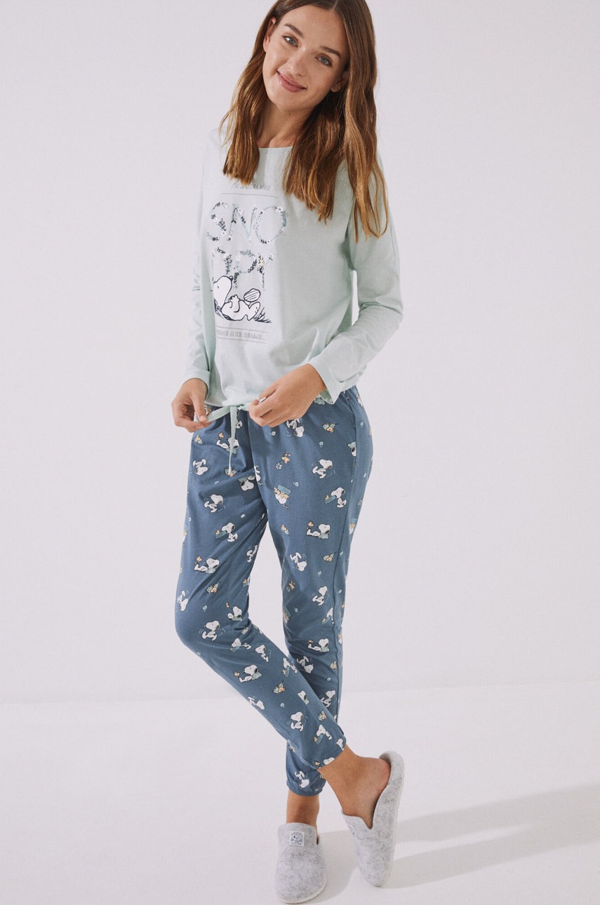 

Памучна пижама women'secret Snoopy в зелено от памук, Зелен