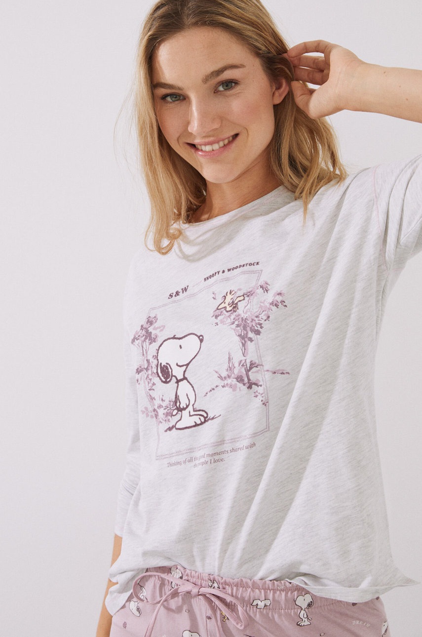 

Бавовняна піжама women'secret Snoopy колір сірий з бавовни
