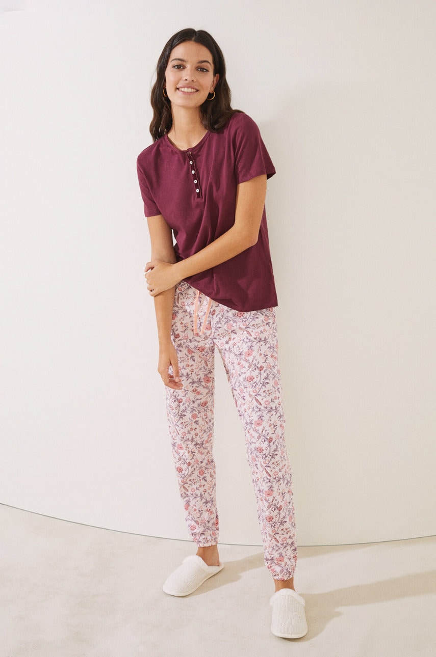 Women'secret tricou de pijama din bumbac mix & match culoarea bordo, bumbac
