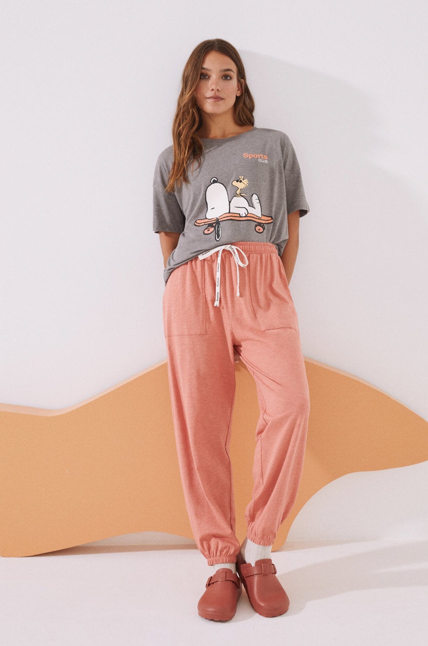 Women'secret tricou de pijama snoopy culoarea gri