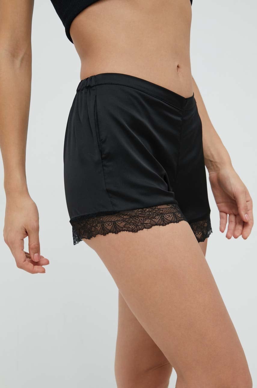 Etam pantaloni scurti de pijama Sentiment - Short femei, culoarea negru, satin