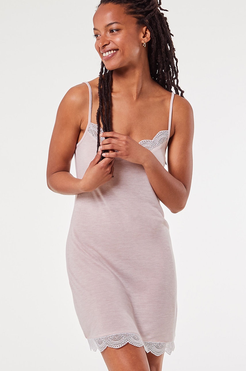 Etam camasa de noapte Warm Day - Nuisette femei, culoarea bej, dantela