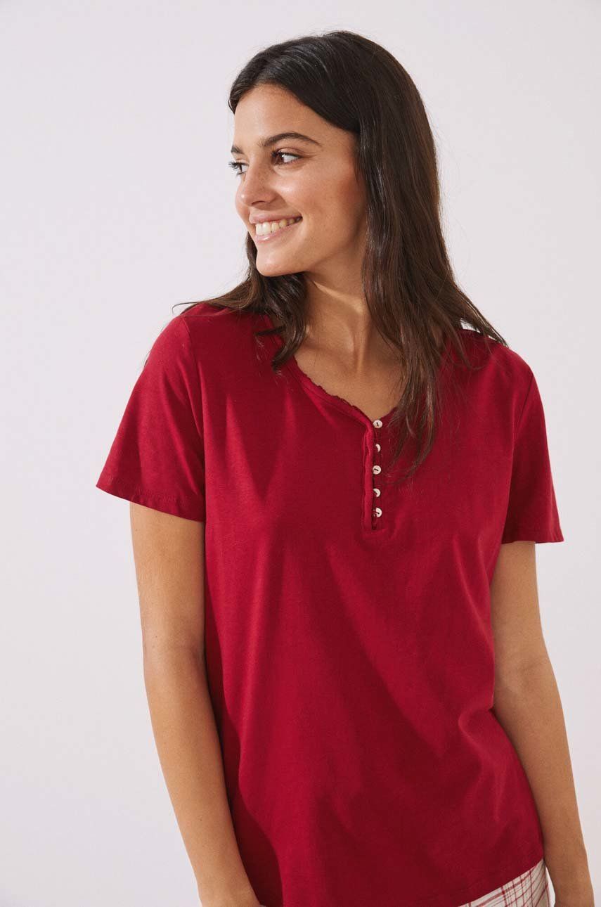 women'secret t-shirt piżamowy bawełniany Mix & Match Nordic Xmas kolor czerwony bawełniana