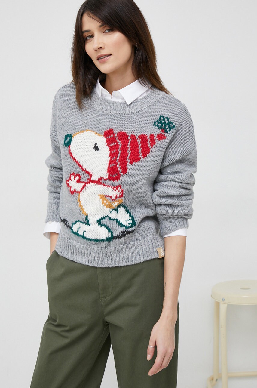 

Светр з домішкою вовни United Colors of Benetton Snoopy жіночий колір сірий