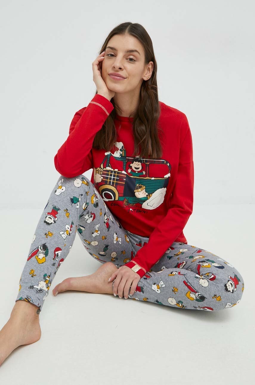 

Памучна пижама United Colors of Benetton Snoopy в червено от памук, Червен